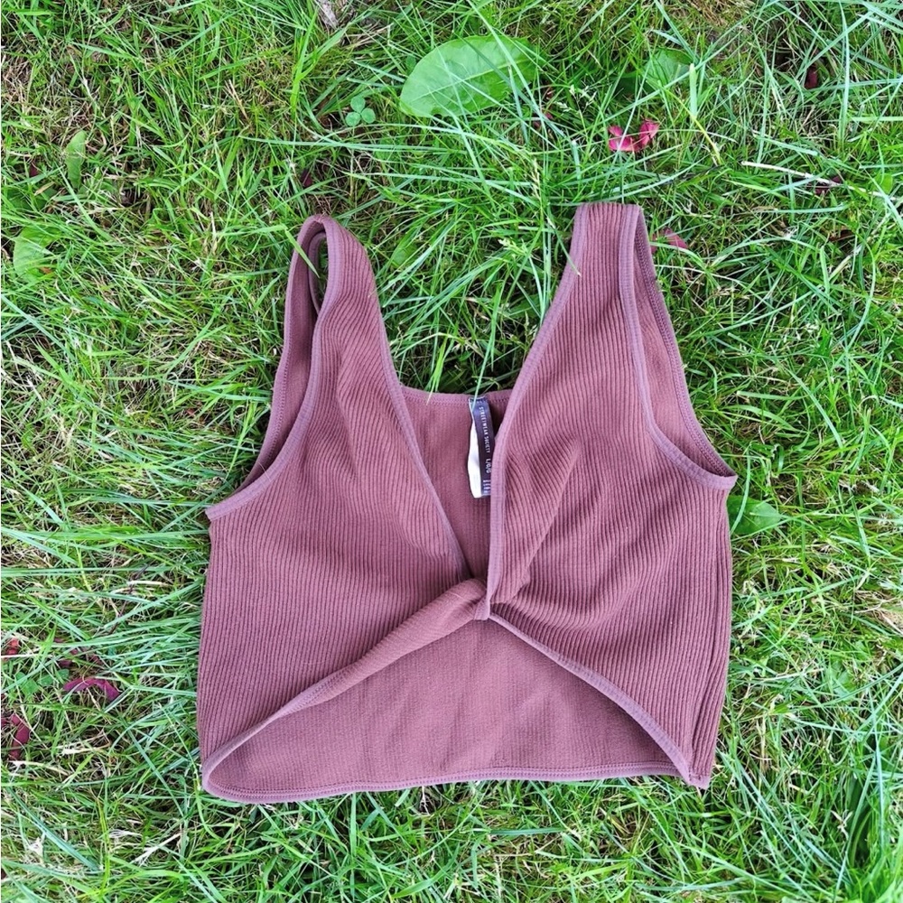 Streetwear Society Brown Ribbed Twist-Front Tank Top